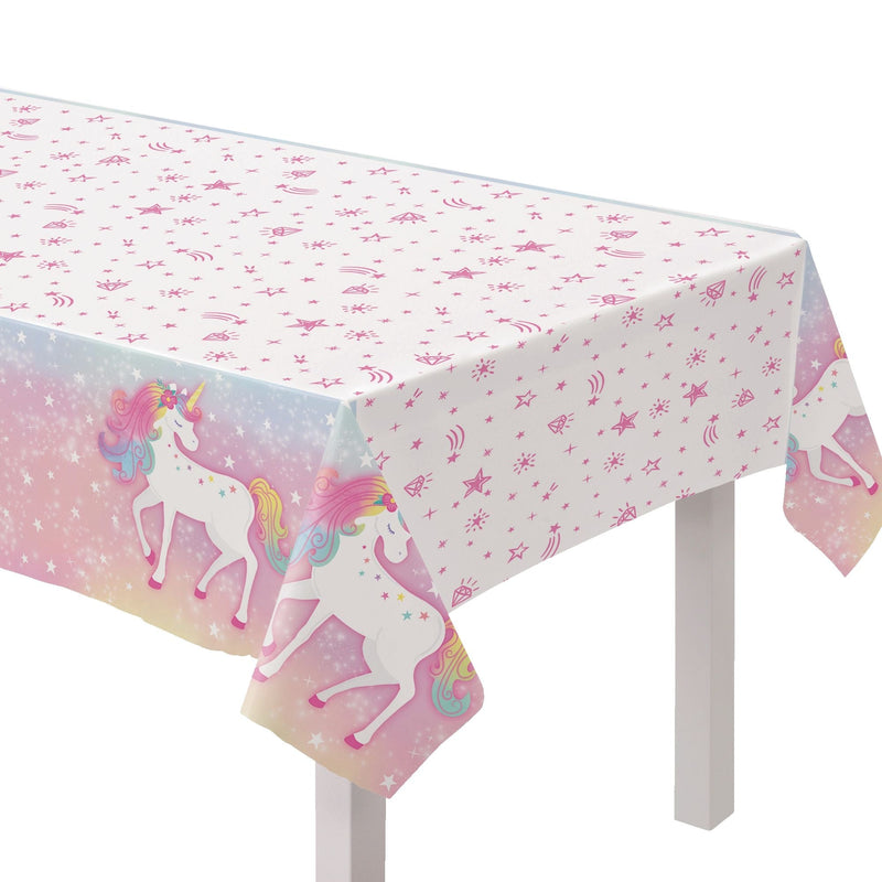 Unicorn Rectangle Plastic Reusable Table Cover, Pink/White, 54 x 96-in U8611