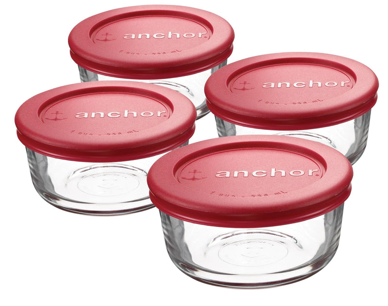 Glass Round Storage Containers with Lids, 4 Count J9202