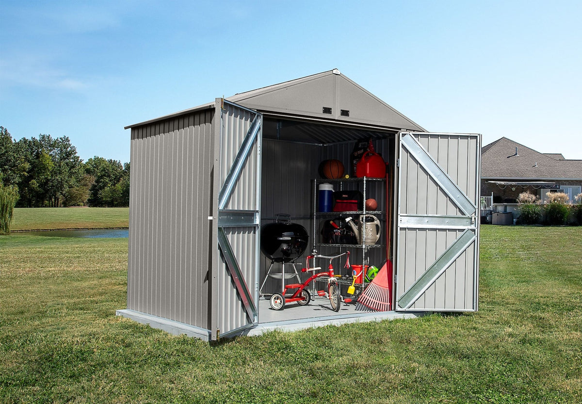 Elite Steel Storage Shed with Pent Roof, Cool Grey, 8-ft x 6-ft