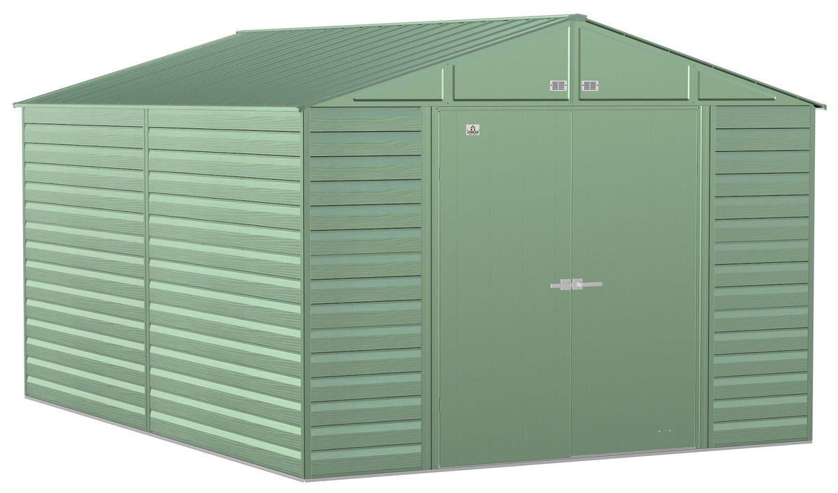 Select Galvanized Steel Storage Shed, Sage Green, 10-ft x 14-ft