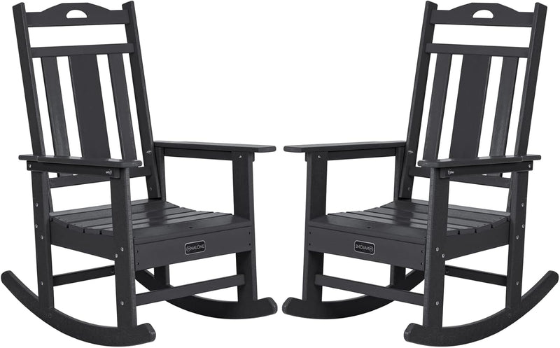 Outdoor Rocking Chairs Set of 2, HDPE All Weather Resistant Rocking Chair for Porch, Oversized Patio Rocker Chair for Adult, Outdoor Rockers for Garden Lawn H5480