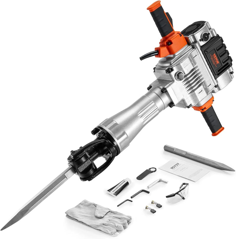 Electric demolition hammer, hydraulic crushing hammer, concrete crusher, heavy-duty electric hydraulic crushing hammer, equipped with chisel gloves and a 360-degree rotatable front handle, suitable for digging trenches and drilling holes (power 3500 I8129