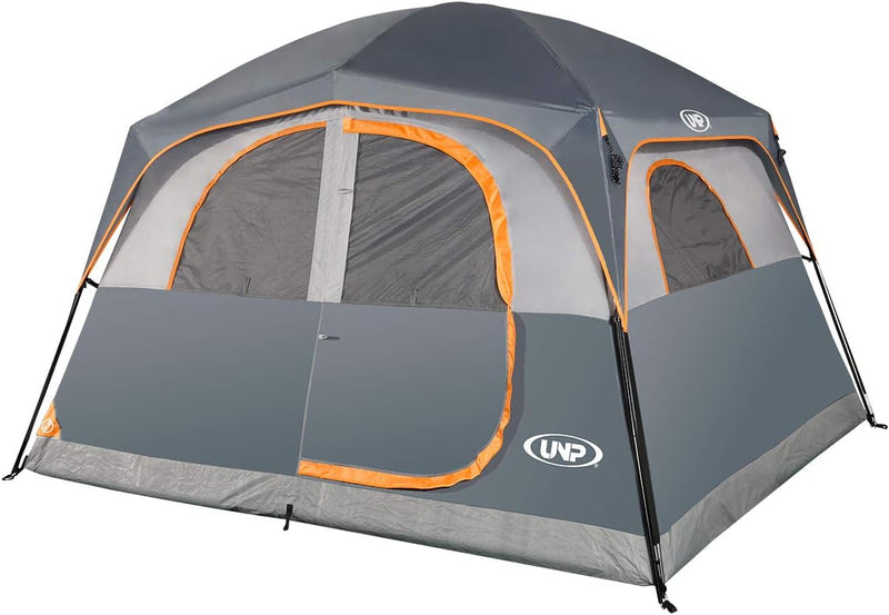 A 6-person waterproof and windproof portable family camping tent, with a double-layer structure, equipped with 1 mesh door and 5 large mesh windows - height of 10 feet × 9 feet × 78 inches (unit: inches) T0770