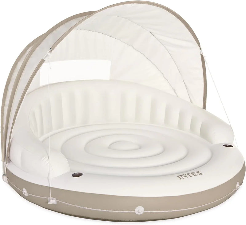 Canopy Island Inflatable Pool Float: Comfortable Lounge Surface – Built-in Cup Holders – Detachable Sunshade – 440lb Max Weight Capacity – 78.5" x 59" P8259