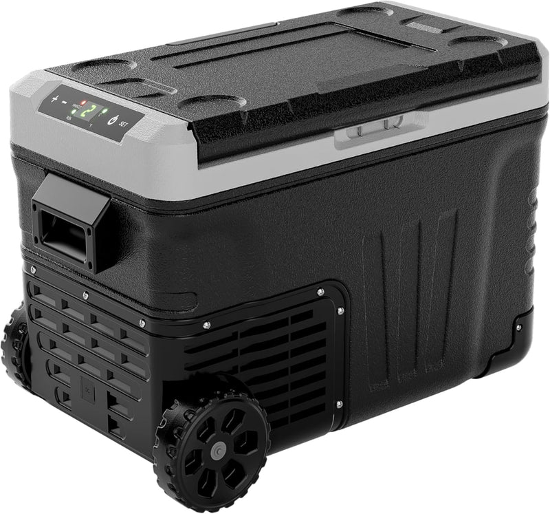 12 Volt Refrigerator, 37QT(35L) Electric Cooler, Portable Freezer 12V/24V DC 110-240V AC, 12V Fridge -4℉~68℉, 12V Cooler with Wheels & 2 Baskets for Travel, Truck, Boat, Camping N6509