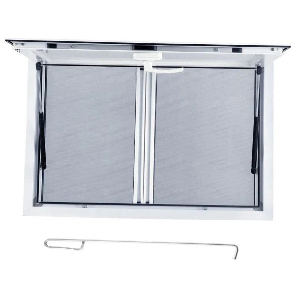 Concession Window 36W x 36H Aluminum Alloy Food Truck Service Window with Sliding Screens & Awning Door, Hydraulic Lift, Locking Mechanism, Versatile for Catering G7447