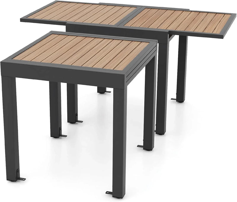 Extensible outdoor dining table, patio table, all-weather aluminum frame, large rectangular lawn backyard garden terrace dining table, suitable for 4 to 6 people, dark gray (dark gray, slatted tabletop) S5360