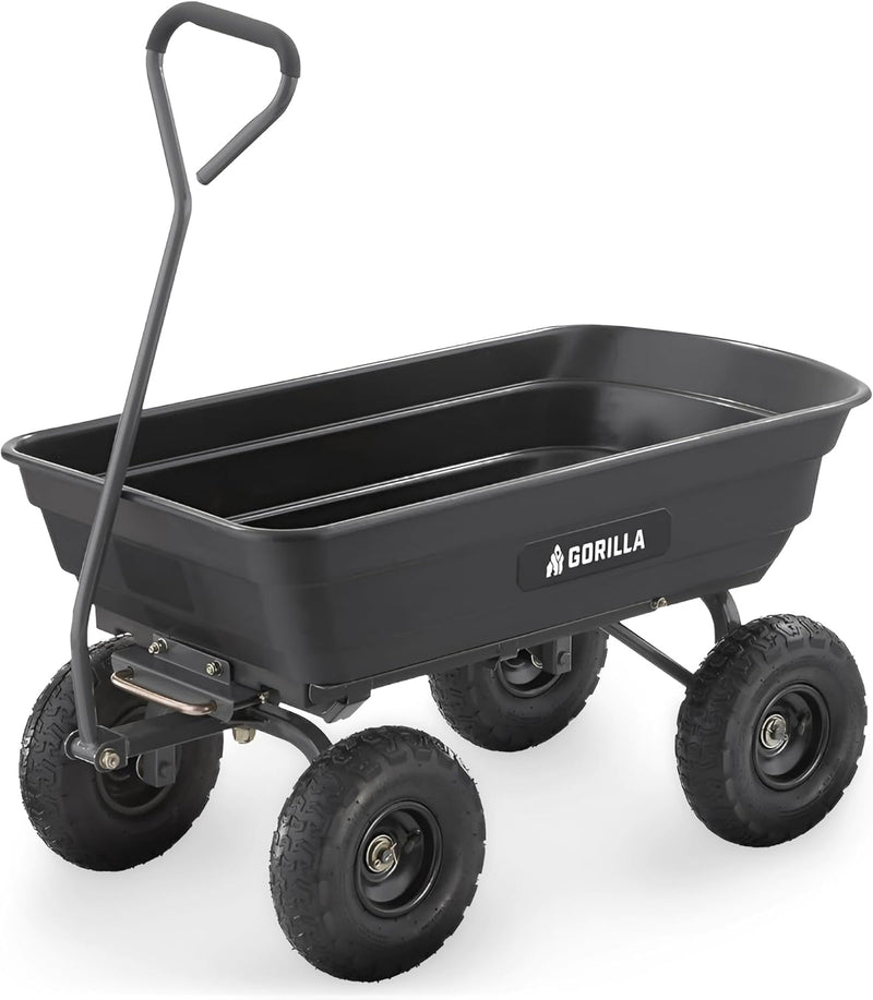 Heavy-duty multi-purpose garbage transfer cart garden cart, equipped with pneumatic tires, capacity 4 cubic feet - 600 pounds load capacity, outdoor wheeled cart, suitable for garden, gardening and landscaping work. I7970