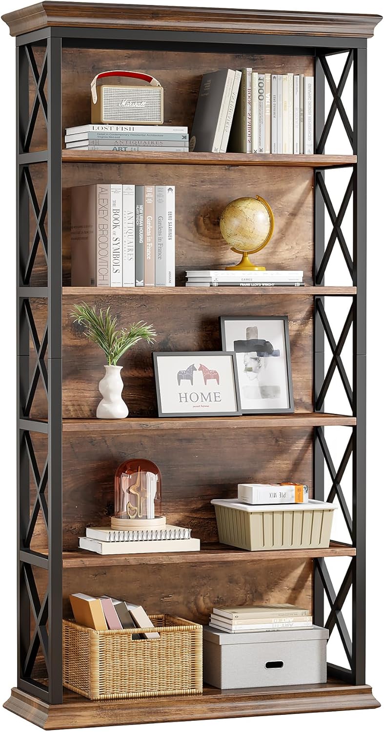 6-Tier Bookcase, 71 Inches Industrial Bookshelves, Floor Standing Display Storage Shelves Tall Bookcase for Home Office, Living Room U0037