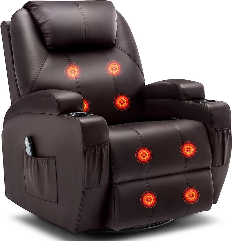 Recliner Chair, Rocking Chair with Massage and Heat, 360° Swivel Recliner Chairs for Adults, Rocker Manual Recliner with Remote Control and Cup Holder Room, Bedroom, Nursery H8802