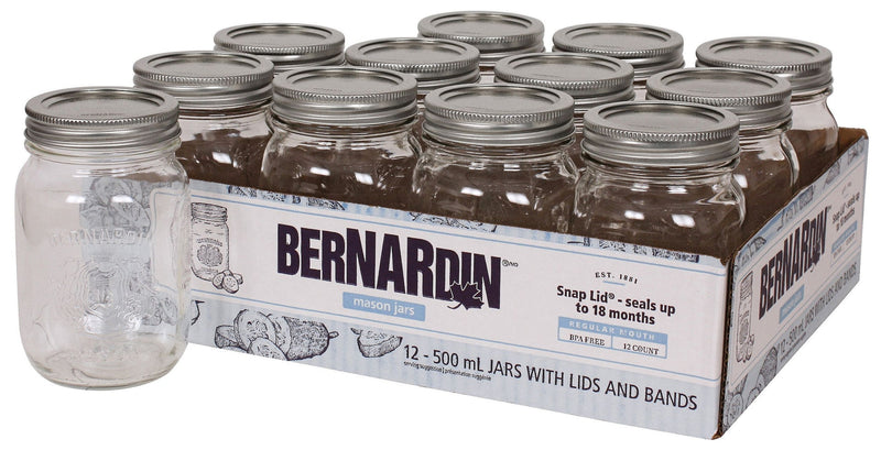 Regular Mouth Glass Mason Jars with Snap Lids, 500 mL, 12 Count D3106