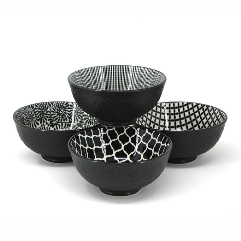 Black & White Patterned Bowls Set, 12-cm, 4-pc Y3578