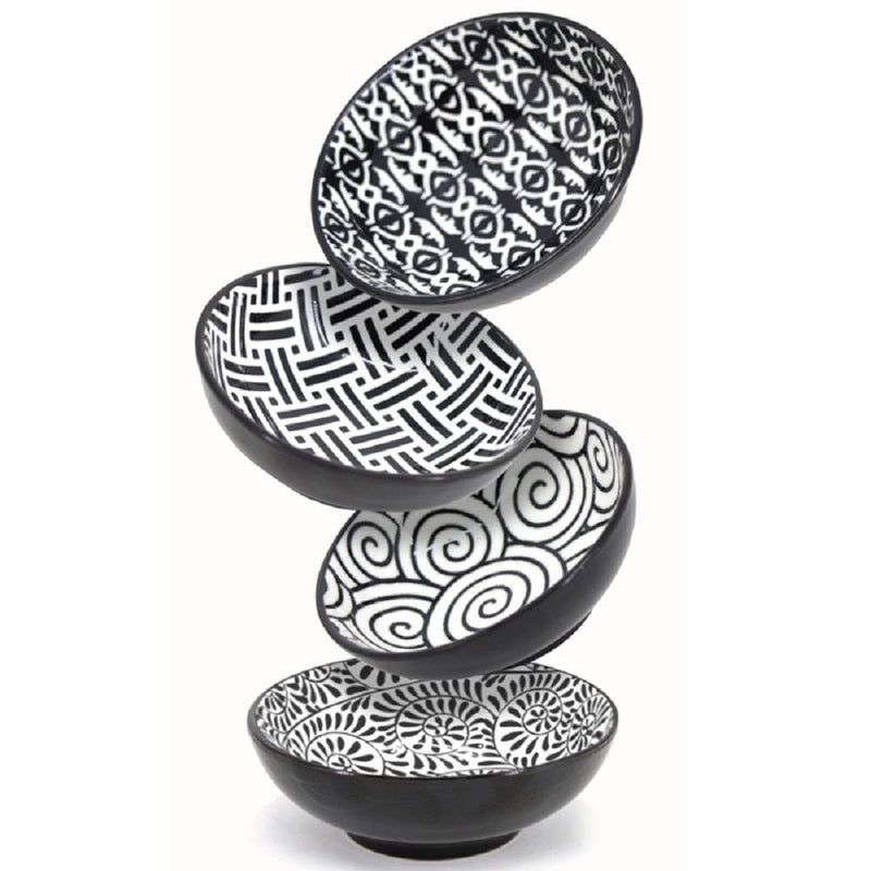 Black & White Patterned Mini Bowls Set, 8-cm, 4-pc H0500