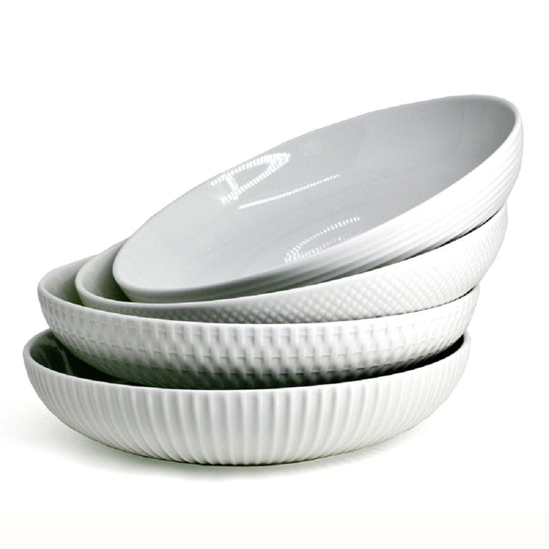 Embossed White Dinner Bowl Set, 24-cm, 4-pc L3207