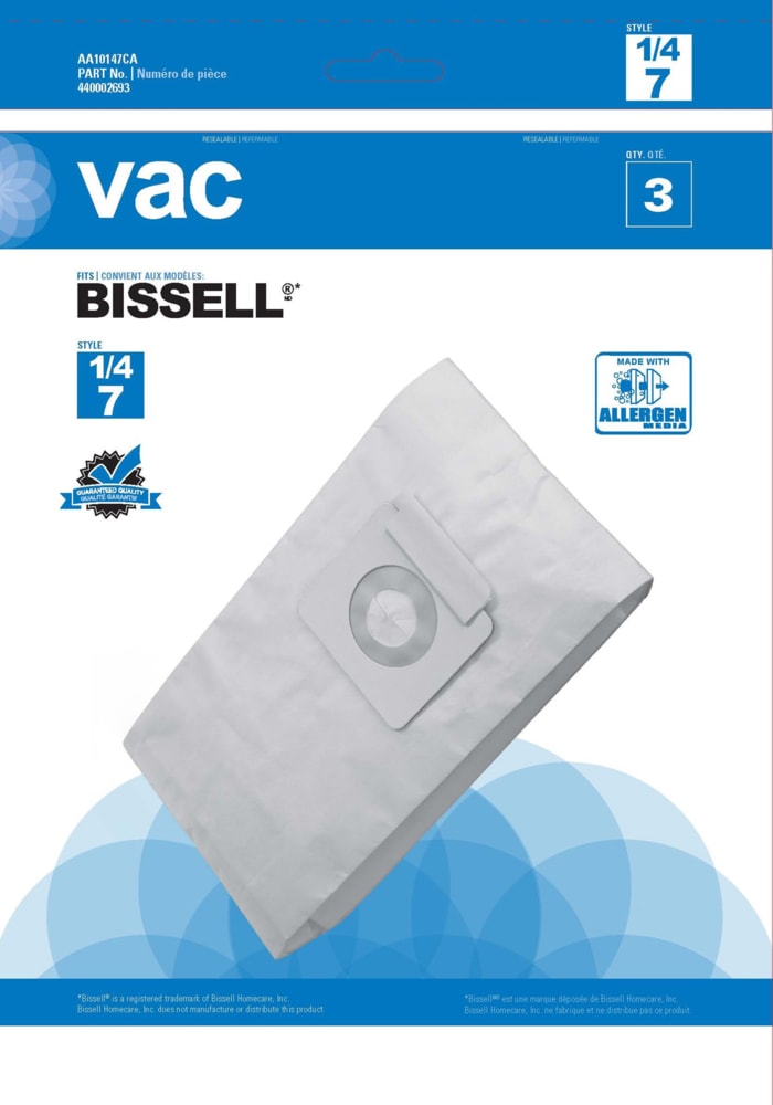 Bissell Type 1, 4 & 7 Replacement Allergen Vacuum Cleaner Bags, 3-pk U1168
