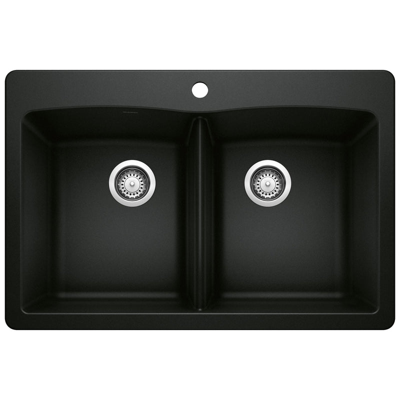 50/50 Double Bowl Dual Mount Kitchen Sink, Black, 33-in Z2724