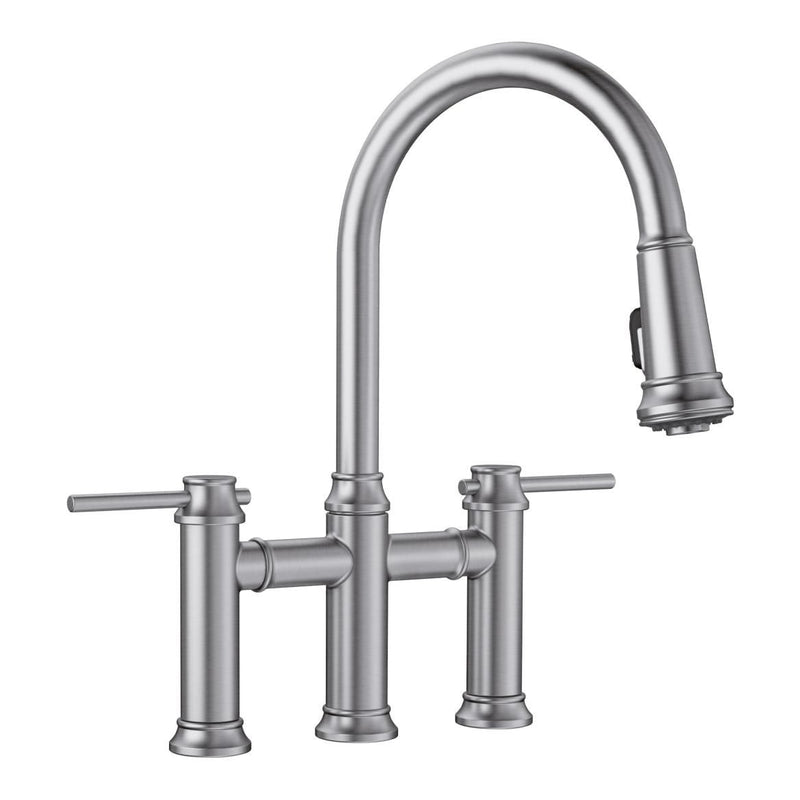 Empressa Pull-Down Dual-Spray Bridge Faucet, PVD Steel Q0302