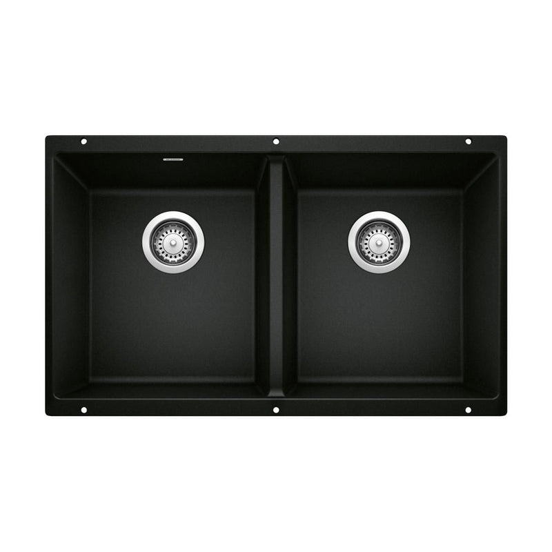 Precis 29-in 50/50 Double Bowl Undermount Kitchen Sink, Coal Black P7048