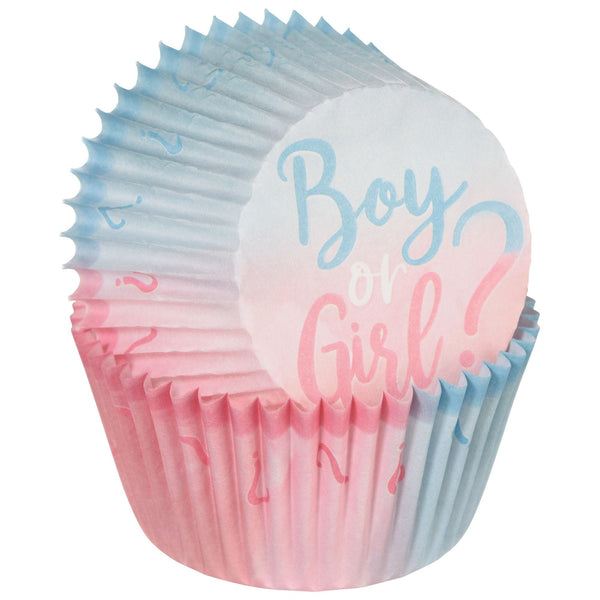 "Boy or Girl?" Baking Cups, Blue/Pink, 2-in, 75-pk, for Gender Reveal Q9347