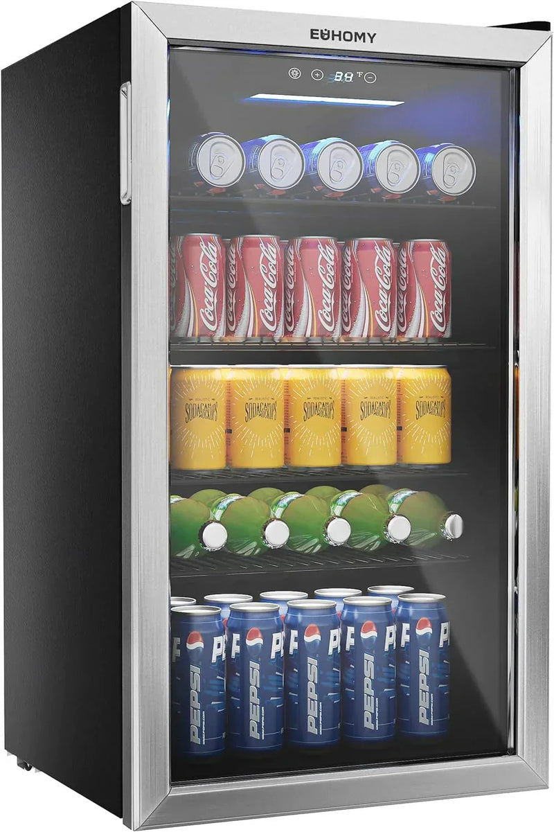 EUHOMY Beverage Refrigerator, 126 Can Mini fridge with Glass Door B5497