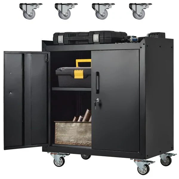 Garage Storage Cabinet with Wheels, 2 Door Tool Cabinet with Adjustable Shelves, Metal Lockable Tool Cabinet, Rolling Tool Chest for Home, 34 H x 30.3 L x 18 W, Assembly Required L8077