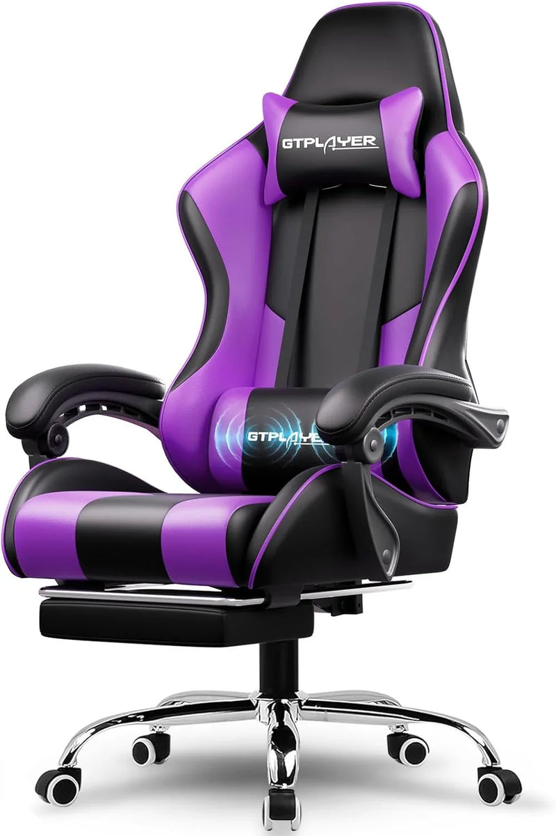 Gaming Chair with Footrest and Lumbar Support – Ergonomic Computer Chair with Headrest, 360° Swivel, Height Adjustable, White C5198