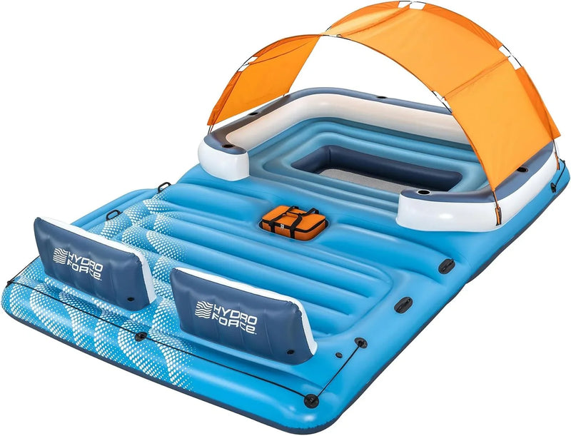 Tropical Breeze 6 Person Inflatable Party Island Large Relaxing Water Float with Detachable Sunshade and Cooler Bag W3657