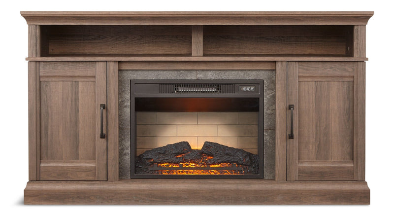 Abbotsford Media Console Electric Fireplace TV Stand, 60-in, 1400W, Includes Remote Control, Brown H4965