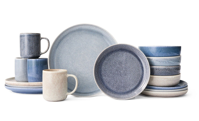 Agora 4-Tone Stoneware Dinnerware Set with Mugs, Serves 4, 16-pc, Coastal Blue U9677