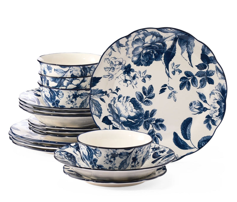 Augusta Stoneware Dinnerware Set, Serves 4, 16-pc, Blue Floral L6188