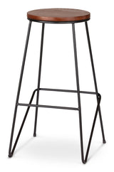 Axel Round Metal & Solid Wood Top Counter Stool Armless Backless, Black/Brown