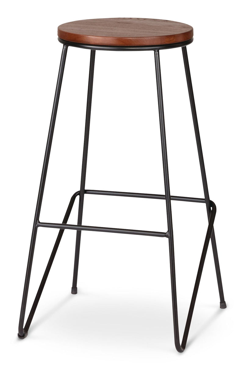 Axel Round Metal & Solid Wood Top Counter Stool Armless Backless, Black/Brown C4877