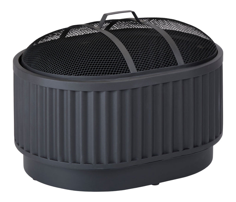 Barbeau Oval Outdoor Fluted Wood Firepit, 28-in, Black X6107