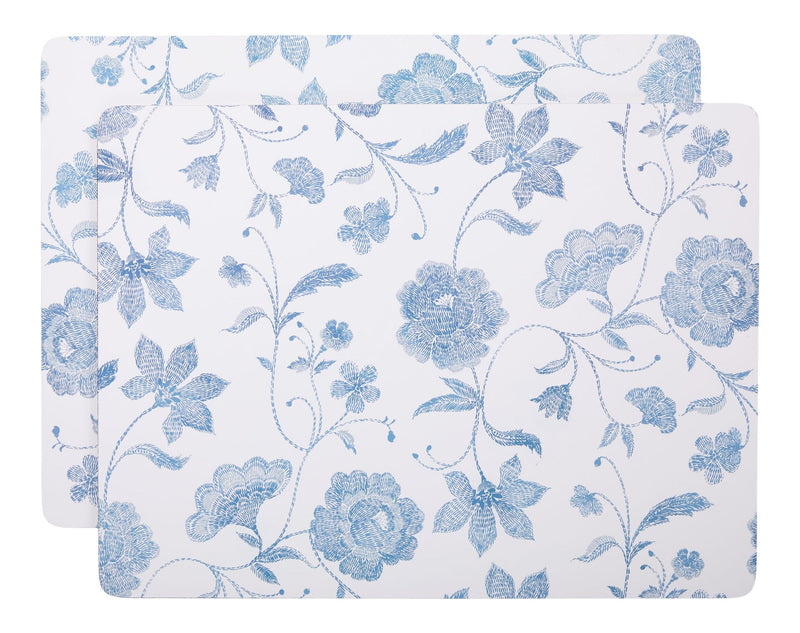 Blue Floral Rectangle Cork Placemat Set, Multi-Coloured, 11-in x 15-in, 2-pk Y8166