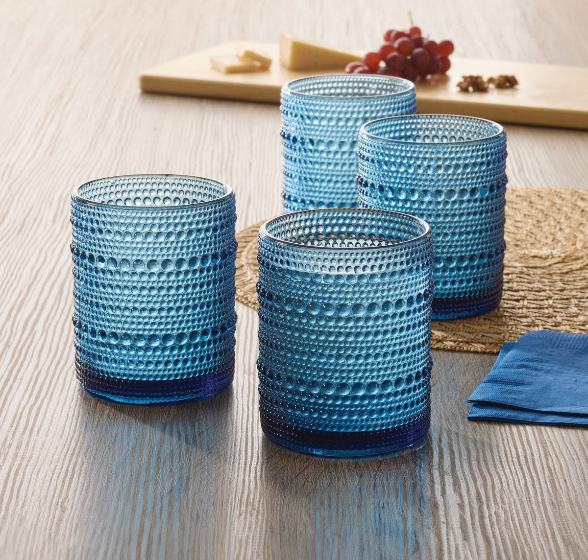 Blue Hobnail Glasses, Durable Glass Build, 4-pk