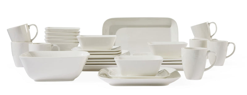 Cornerbrook Square Stoneware Dinnerware Set with Serveware, Serves 8, 34-pc, Warm White G1504