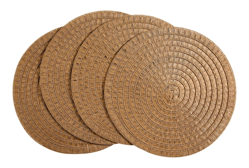 Crochet Natural Placemats, Round, Hand-woven, 4-pk B8540