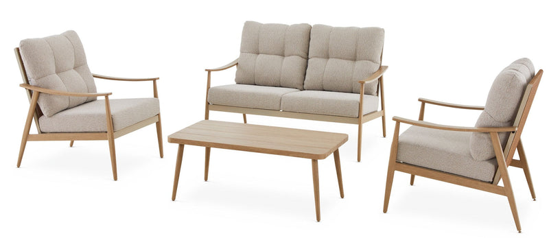 Elmvale Outdoor Patio Conversation Set with Rattan Back and Tufted Cushions, Tan, 4-pc G2157