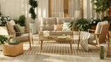 Elmvale Outdoor Patio Conversation Set with Rattan Back and Tufted Cushions, Tan, 4-pc