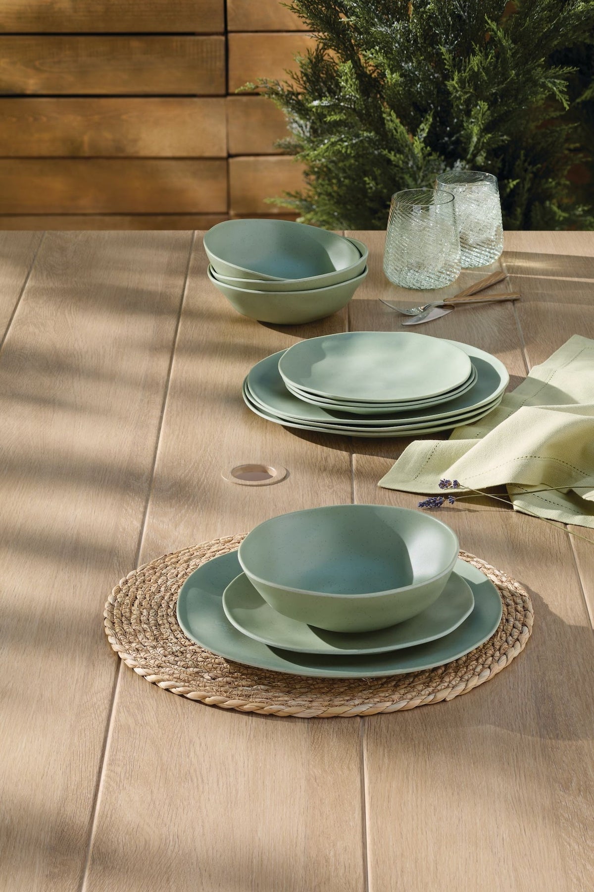 Everyday Dinnerware Set, BPA-Free, Sage Green, 12-pk