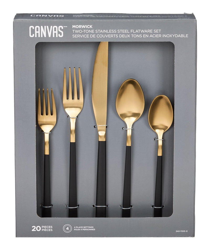 Flatware Set, Serves 4, 20-pc, Black & Gold X1870