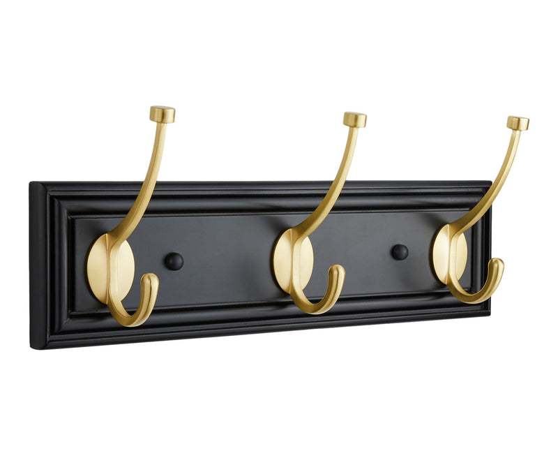 Galena Stainless Steel 3-Hook Rail, Black/Brass, 16-in Y5982