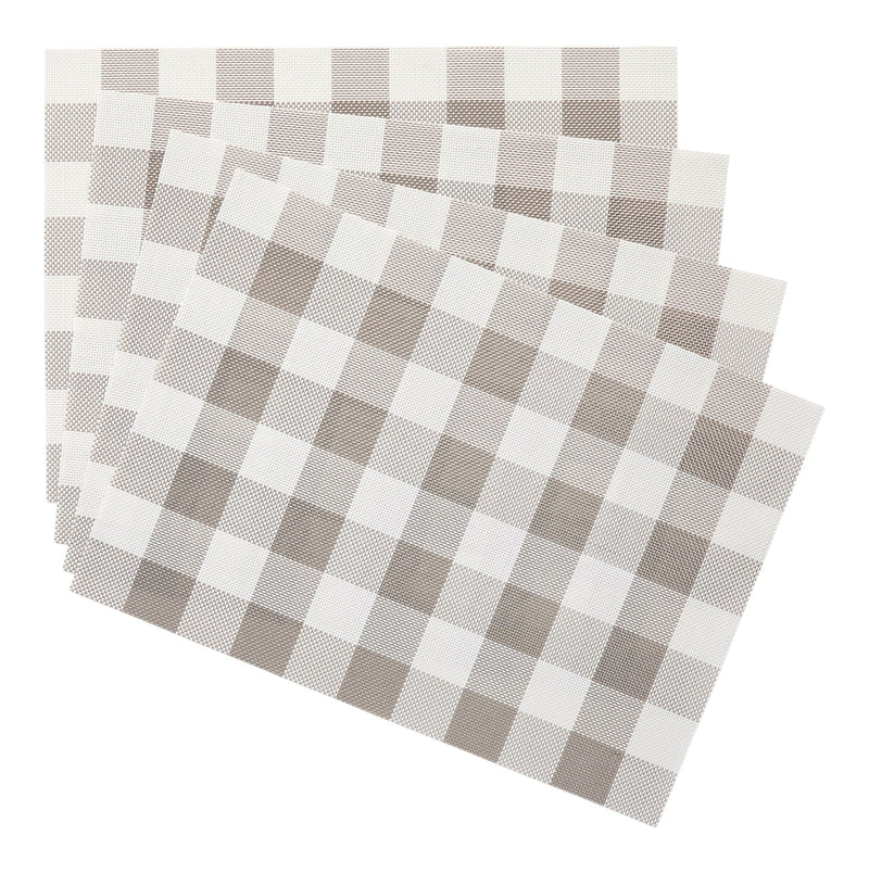 Gingham Plaid Checkered Rectangle Placemat, Silver/Ivory, 13-in x 18-in, 4-pk E3421