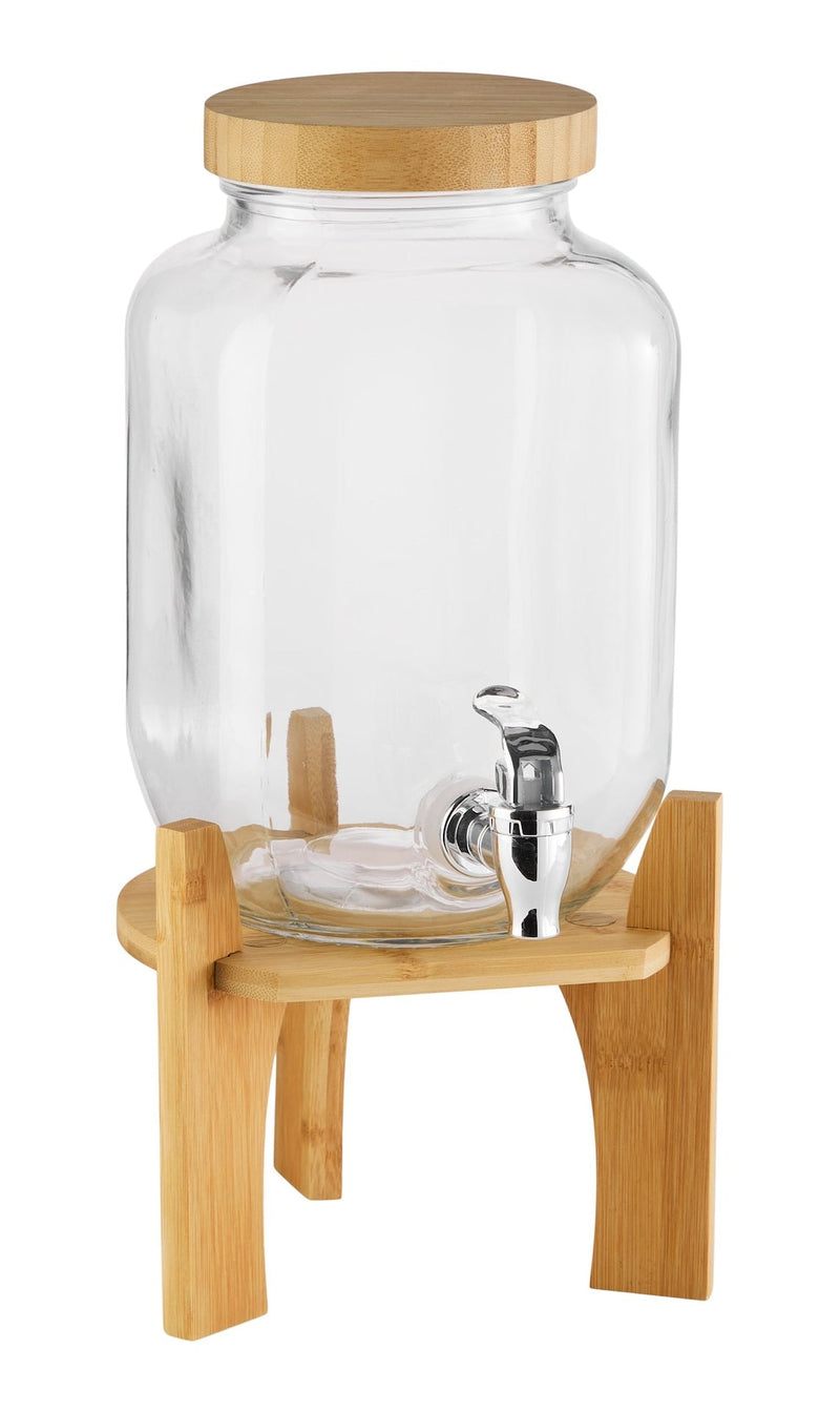 Glass Drink Dispenser, 4-L, with Bamboo Stand & Lid Z3214