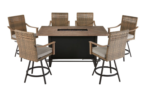 Granville Fire Outdoor Dining Set with Water/Stain/Fade-Resistant Cushions, 7-pc E8283