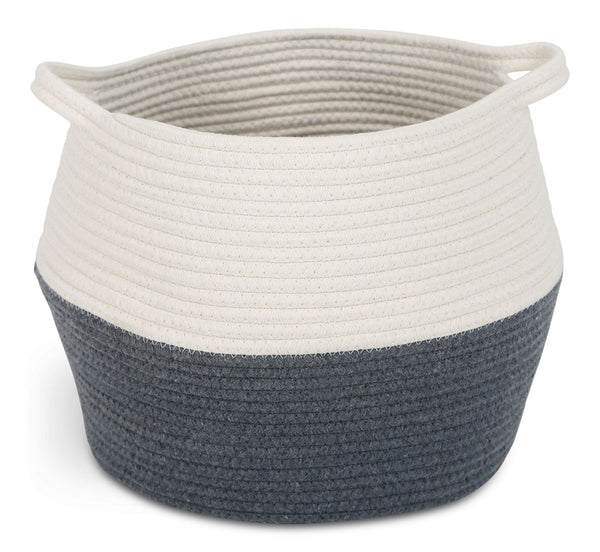 Henley Round Rope Basket, White/Grey, 12.6 x 12.6 x 11.8-in F1561