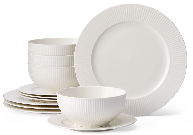Highbury Ribbed New Bone Dinnerware Set, Serves 4, 12-pc, White A3442