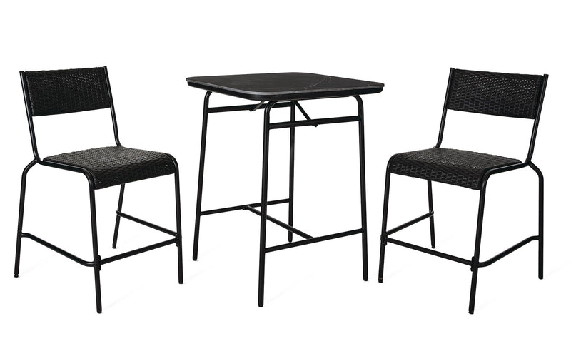 Kensington Outdoor Patio High Dining Set with Stone Table Top, Black, 3-pc R1384