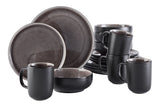 Kenway Stoneware Dinnerware Set, Serves 4, 16-pc, Matte Black & Taupe Reactive Glaze