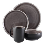 Kenway Stoneware Dinnerware Set, Serves 4, 16-pc, Matte Black & Taupe Reactive Glaze